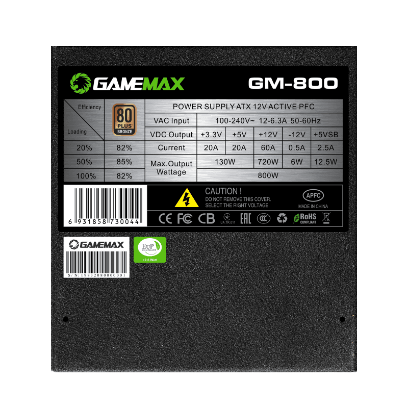 Fuente de Poder Gamemax GM-800 80 Plus