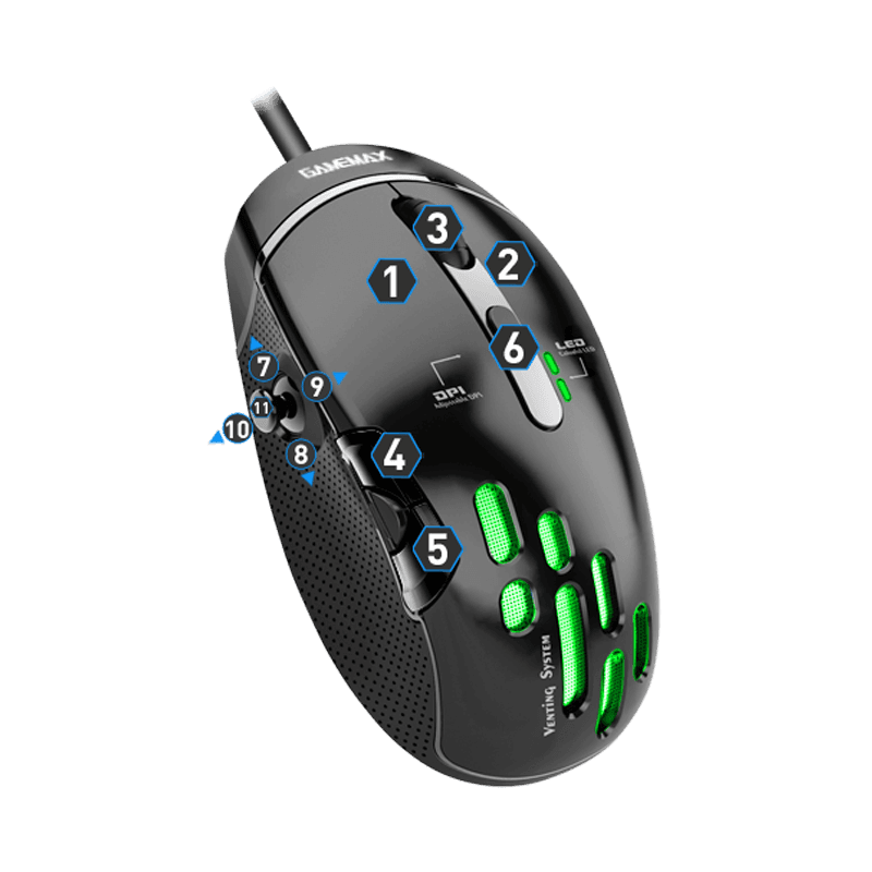 Mouse Gamer GameMax GX10 RGB (Sensor PMW3325, 10.000dpi, Negro)