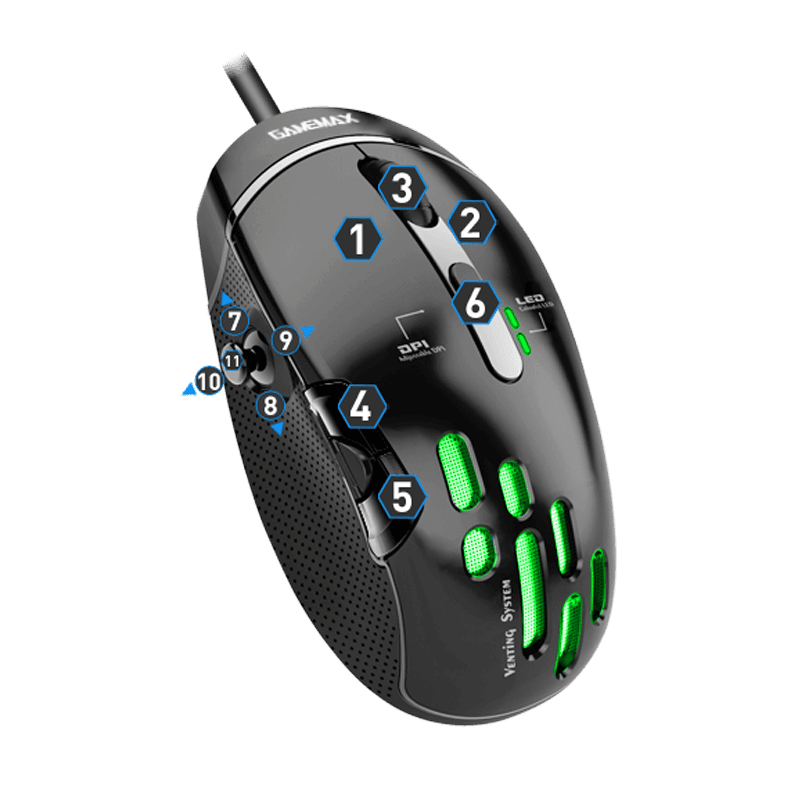 Mouse Gamer GameMax GX10 RGB (Sensor PMW3325, 10.000dpi, Negro)