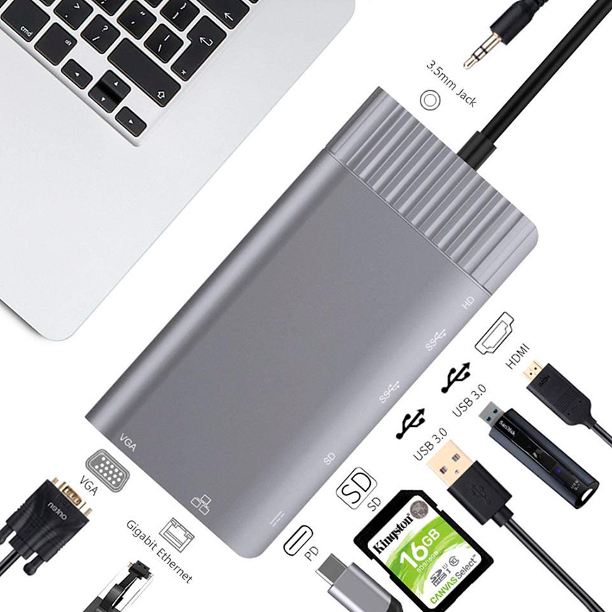 Docking USB-C 8 en 1 SD/4K/JACK/USB 3,0/ VGA/LAN