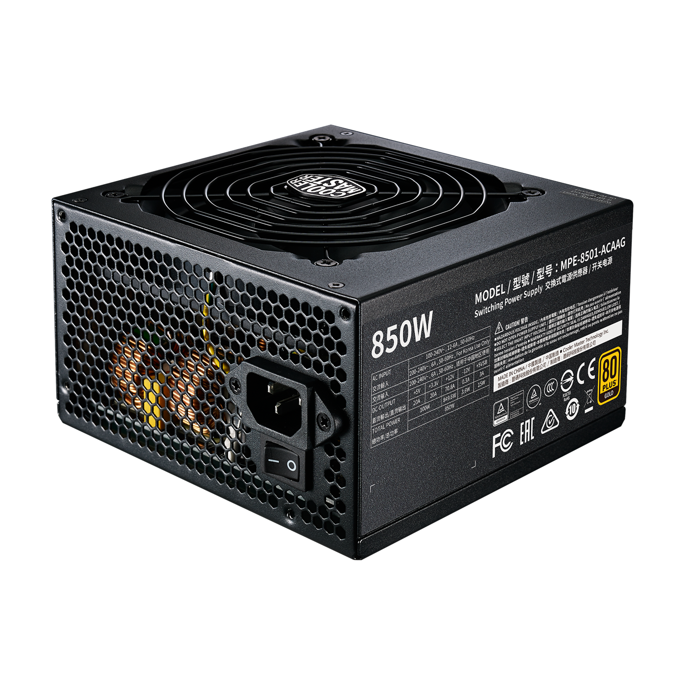 Fuente De Poder Cooler Master 850W MWE V2 80+ Gold (MPE-8501-ACAAG)