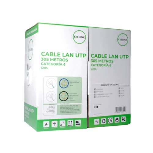Cable LAN UTP Exelink Cat 6 23AWG Gris 305 Mts
