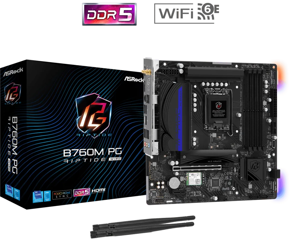 Tarjeta Madre ASRock B760M WiFi 6E DDR5 – Intel LGA1700 Micro-ATX